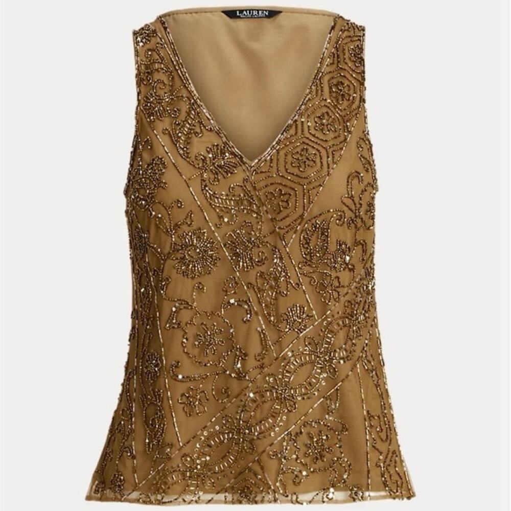 Lauren Ralph Lauren Gold Embellished Blouse